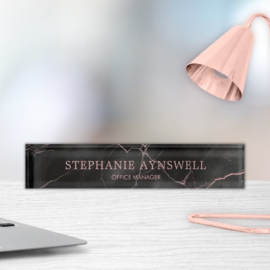 Verfijnd zwart marmer Roos Gold Naambordje