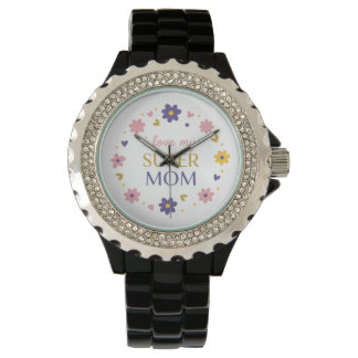 Verfijnd zwart metalen I Love My Super Mom Horloge