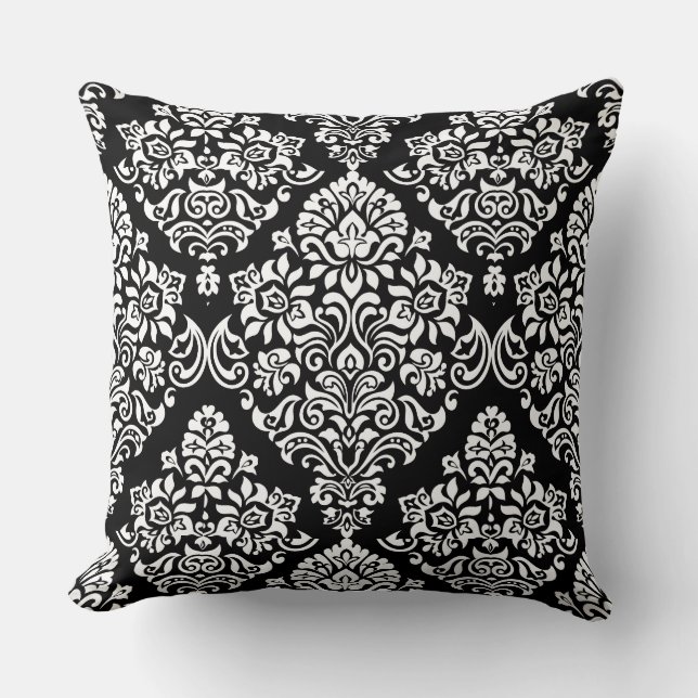 Verfijnd zwart-wit Royal Damask Pattern Kussen (Voorkant)