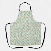 Verfijnde 1940s Stof Teal & Mosterd Bloem(L) Schort (Voorkant)