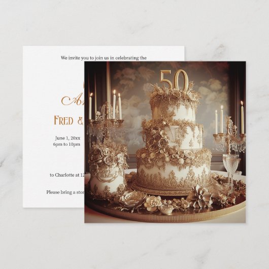 VERFIJNDE 50E BRUILOFT JUBILEUM CAKE KAART (Voorkant / Achterkant)