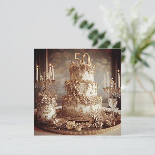 VERFIJNDE 50E BRUILOFT JUBILEUM CAKE KAART (Staand voorkant)