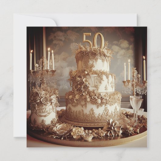 VERFIJNDE 50E BRUILOFT JUBILEUM CAKE KAART (Voorkant)