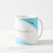 Verfijnde Abstracte Custom Turquoise Ink Art Koffiemok (Voorkant rechts)