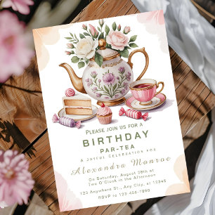Verfijnde Afternoon Tea met Bloemmotieven Kaart
