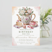 Verfijnde Afternoon Tea met Bloemmotieven Kaart (Staand voorkant)