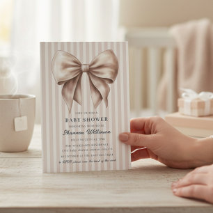 Verfijnde baby shower uitnodiging met strik neutra