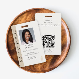 Verfijnde Beige Gouden Veer Mobiele Notaris QR-fot Badge