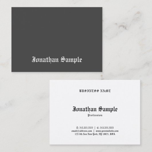 Verfijnde Black White Old English Text Cool Visitekaartje (Voorkant / Achterkant)