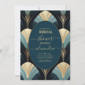 Verfijnde Blauwe en Gouden Art Deco Bridal Kaart (Voorkant)