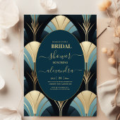 Verfijnde Blauwe en Gouden Art Deco Bridal Kaart