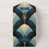 Verfijnde Blauwe en Gouden Art Deco Bruiloft All In One Uitnodiging (Buitenkant)