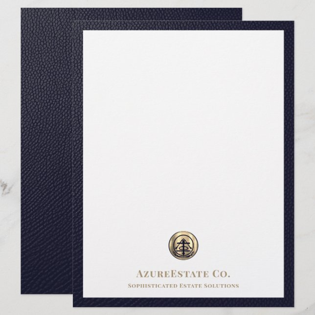 Verfijnde Blauwe en Gouden Zakelijke Letterkop Briefhoofd (Voorkant / Achterkant)