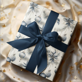 Verfijnde Blauwe & Gouden Kerstmis Cadeaupapier