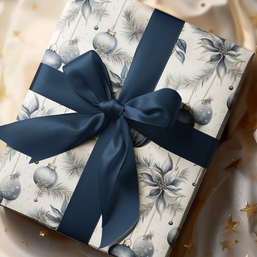 Verfijnde Blauwe & Gouden Kerstmis Cadeaupapier