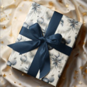 Verfijnde Blauwe & Gouden Kerstmis Cadeaupapier