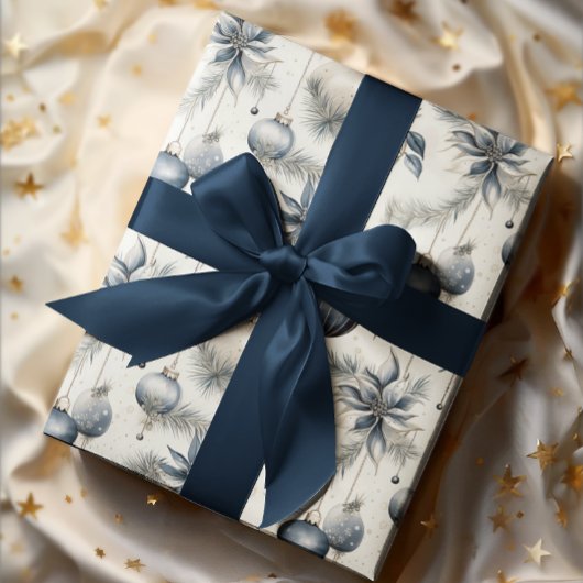Verfijnde Blauwe & Gouden Kerstmis Cadeaupapier