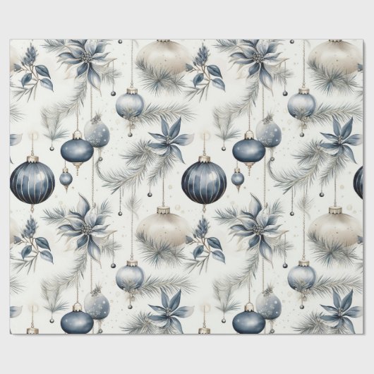Verfijnde Blauwe & Gouden Kerstmis Cadeaupapier (Vlak)