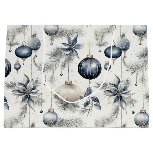 Verfijnde Blauwe & Gouden Kerstmis Groot Cadeauzakje (Voorkant)