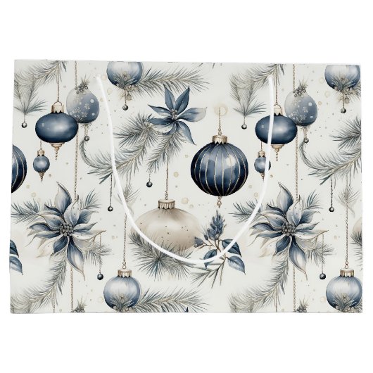 Verfijnde Blauwe & Gouden Kerstmis Groot Cadeauzakje (Achterkant)