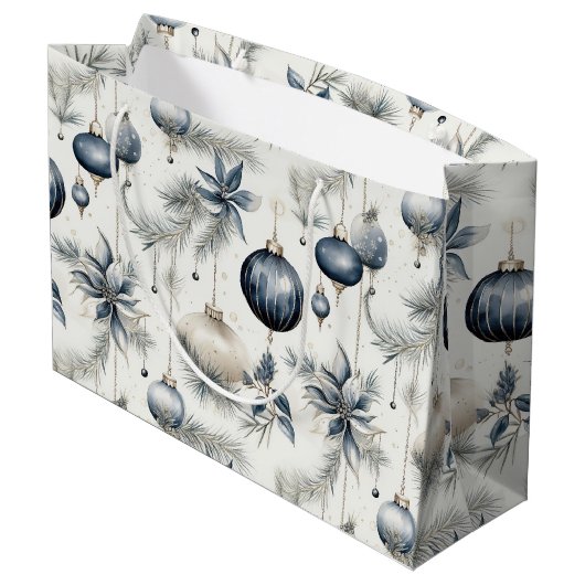 Verfijnde Blauwe & Gouden Kerstmis Groot Cadeauzakje (Achterkant Gekanteld)