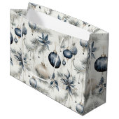 Verfijnde Blauwe & Gouden Kerstmis Groot Cadeauzakje (Voorkant Gekanteld)