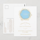 Verfijnde blauwe gouden wintersnowflake bruiloft briefkaart (Voorkant / Achterkant)