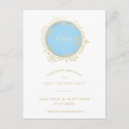 Verfijnde blauwe gouden wintersnowflake bruiloft briefkaart