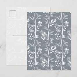 Verfijnde Blauwe Steen Wilde Bloem Silhouet Kunst Briefkaart
