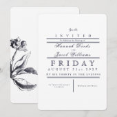 Verfijnde Blauwe Vintage Uitnodiging van het Huwel (Voorkant / Achterkant)