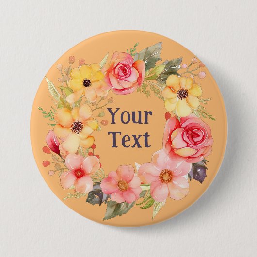 Verfijnde bloemenkrans revers broche ronde button 7,6 cm (Voorkant)