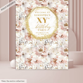 Verfijnde Blush Bloemige Verjaardag Fotohokje Wandkleed