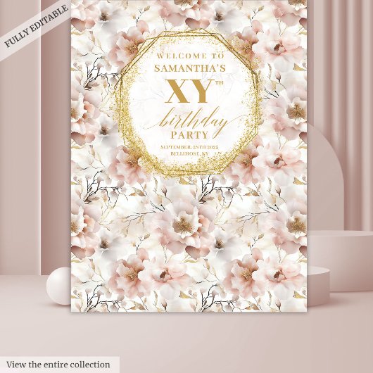 Verfijnde Blush Bloemige Verjaardag Fotohokje Wandkleed