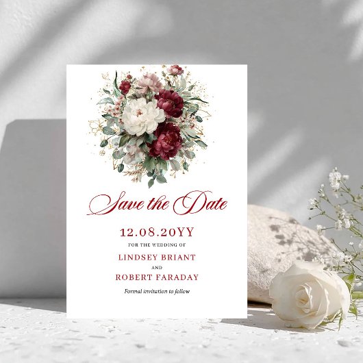 Verfijnde Blush Bourgondië Goud Save The Date