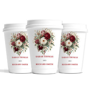 Verfijnde Blush Burgundy Gouden Trouw Cups Papieren Bekers
