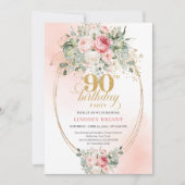 Verfijnde Blush Rozen Gouden Minimaal 90ste Verjaa Kaart (Voorkant)