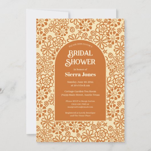 Verfijnde Boheemse Tane Bruine Bloemige Bruiloftsd Kaart (Voorkant)