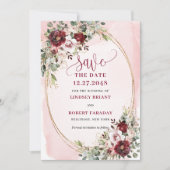 Verfijnde Boho Maroon Blush Goud Bloemige Bewaar d Kaart (Voorkant)