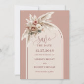 Verfijnde Boho Stof Roze Bloem Save the Date Kaart (Voorkant)