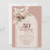 Verfijnde Boho Stof Roze Pampas Bloem 50ste Kaart (Voorkant)