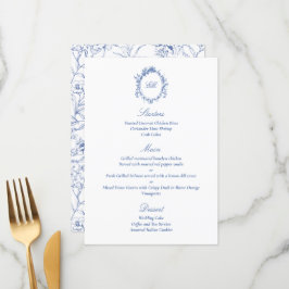 Verfijnde Botanische Blauwe Chinoiserie Bruiloft Menu