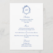 Verfijnde Botanische Blauwe Chinoiserie Bruiloft Menu (Voorkant)