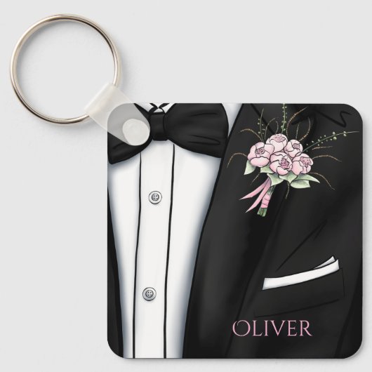 Verfijnde bruidegom boutonniere sleutelhanger (Voorkant)