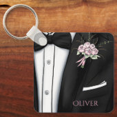 Verfijnde bruidegom boutonniere sleutelhanger (Voorkant)