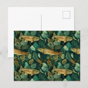 Verfijnde Bruine Forel Groene Vis Aquarel Briefkaart