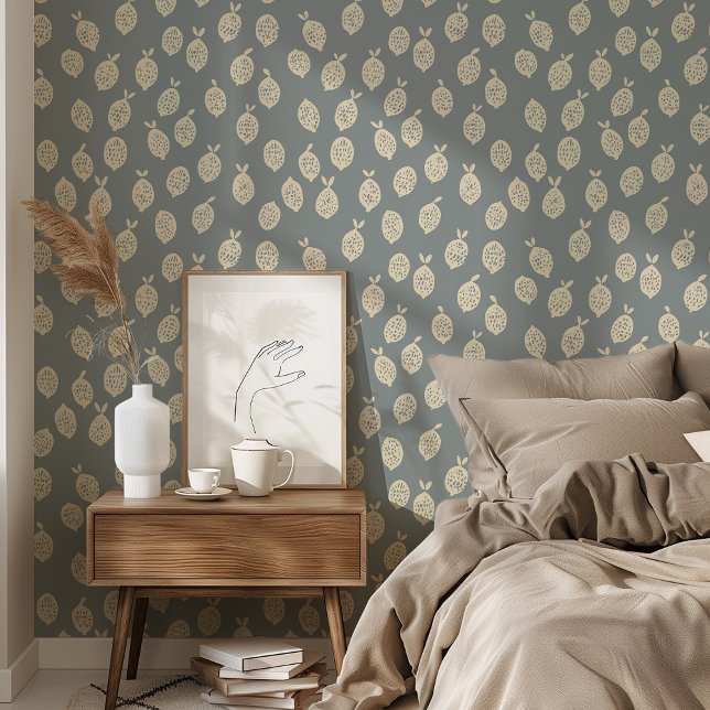 Verfijnde citroenen: Minimalistisch grijs en crème Behang (Creator heeft geüpload)