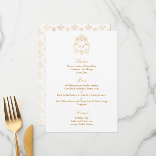 Verfijnde Classic Faux Folie Gold Rococo Menu (Voorkant / Achterkant in situ)