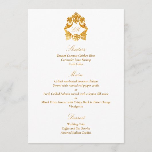 Verfijnde Classic Faux Folie Gold Rococo Menu (Voorkant)
