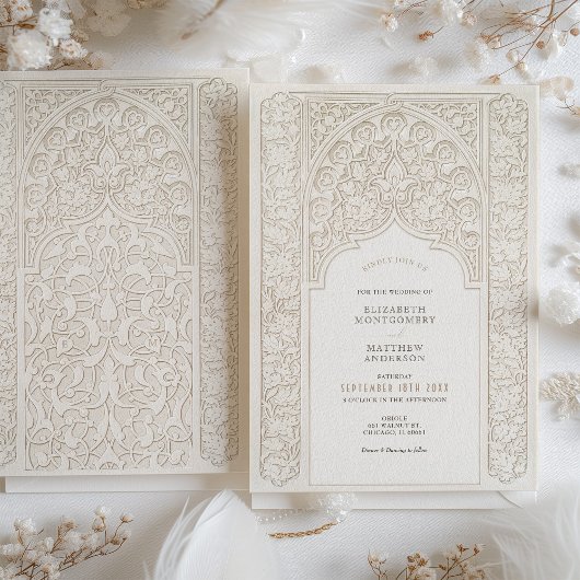 Verfijnde Crème & Witte Kant Bruiloft Kaart