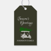 Verfijnde donkergroene golfkar met kerstboom cadeaulabel (Voorkant)